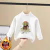 Camada Base Pelúcia Escovada para Meninas Outono Inverno Novo Estilo Camiseta Manga Longa Infantil Roupa Íntima Estilosa para Bebês Top de Gola Alta