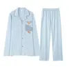 Algodón Puro Pijama para Hombre Manga Larga Cárdigan Dibujos Animados Casual Holgado Conjunto para Estar en Casa Estilo Hogareño Otoño Nueva Llegada