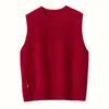Chaleco de Punto de Cachemir con Cuello Redondo Nuevo para Principios de Otoño Color Sólido Sin Mangas Chaleco para Mujer de Corte Holgado Adelgazante Chaleco Pulóver