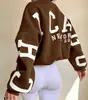 Moletom com Estampa de Letras Estilo Preguiçoso Europeu e Americano Feminino Outono Inverno Novo Solto Gola Redonda Pulôver Top Emagrecedor Jaqueta Casual