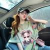 Design Nicho Tie-Dye Colorido Camiseta Solta de Algodão Puro para Mulheres Estilo Preguiçoso Grafite Divertido Top Slim de Comprimento Médio
