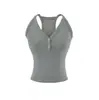 Camiseta sin mangas de tirantes finos con escote en V pronunciado para el verano, estilo 'Hot Girl', 2026, estilo francés, abotonada, entallada a la cintura, corta, top de yoga