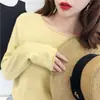 Camiseta básica de cuello redondo para mujer en otoño e invierno, suéter de cuello bajo moderno con camiseta de manga larga, top de suéter tejido