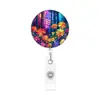 Crachá de identificação do fabricante com tema floral e clipe retrátil, revestimento plástico de fácil fixação, adequado para crachás temáticos florais e de animais para uso transfronteiriço
