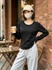 Camiseta térmica de cuello redondo para mujer, otoño e invierno, ajuste ceñido, moda casual, prenda interior, camiseta de manga larga con hombros normales para niñas