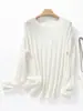 Top de Punto con Rayas Anchas y Cuello Redondo de Terciopelo para Mujer Textura Fluida Lujo Ligero Adelgazante Principios de Otoño Manga Larga Prenda Base