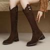 33-43 Botas de Tamanho Grande Camurça Salto Grosso Botas de Cano Alto Femininas Outono Novo Simples Salto Médio Botas da Moda Botas Empilhadas para Cabelo