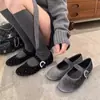 Sapatilhas Femininas Estilo Francês 2026 Primavera e Outono Novo Design Retrô Sapatos Baixos de Ballet Boca Rasa Sapatos Mary Jane com Strass