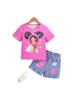 Comércio Exterior INS Bebê Feminino Verão Desenho Animado Cabeça Jeans Estampado Manga Curta Top Conjunto de Duas Peças Moda
