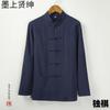 Traje Tang para Hombre Juvenil Retro Estilo Chino Lino Camisa de Manga Larga Cuello con Hebilla Estilo Chino Algodón Lino Traje Zhongshan Estilo Chino