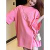 Playera de Algodón Puro de Talla Grande Holgada con Letra Tridimensional, Manga Corta Mediana, para Mujer, Moderna Versátil Color Sólido Base