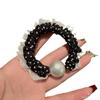 Anillo para el cabello con perla y lunares blancos y negros, estilo francés Chanel, con encaje elástico, cuerda para el cabello, tendón de goma, accesorios para el cabello, tocados