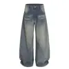Pantalones Rectos Bordados con Icono de Moda Callejera de Alta Calidad 2026 para Mujer Jeans Desgastados Plisados Suministro al por Mayor 52