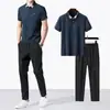 Comercio Exterior Casual Camiseta de Seda de Hielo Estilo Papá para Hombre Nueva Camisa Polo Versátil Transfronteriza de Manga Corta Conjunto Deportivo de Verano