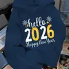 Moletom com Capuz Estampado de Ano Novo 2026 Masculino - Design com Números Dourados 2026 & Feliz Ano Novo, Cinza