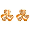 Elegantes Aretes de Moda de Trébol 2023 Nueva Moda Aretes de Botón de Hoja de Hierba de Tres Piezas Giratorios Incrustados de Diamantes