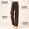 Pantalones de Algodón Cálido Color Café para Mujer, Forrados de Felpa para Invierno y Engrosados con Lana de Cordero, Pierna Recta Petite, Deportivos Casuales de Pierna Ancha