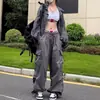 Pantalones Casuales de Trabajo Retro Americano con Bolsillos Elegantes, Corte Recto, Caída Suelta, Estilo Jogger, Pierna Ancha Holgada Largos para Comercio Transfronterizo