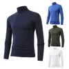 Camiseta Base Casual de Color Sólido para Hombre, Talla Grande Europea, Nueva para Primavera y Otoño, Manga Larga, Cuello Semi Alto, 10 Colores T01