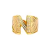 Anel de Zircônia Microincrustada, Anel de 26 Letras para Mulheres, Anel Aberto Ajustável, Banhado em Ouro Claro 18K, Anel em Forma de C