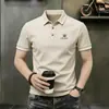 Camiseta Casual Masculina de Algodão Seda Gelada de Verão com Gola Lapela Bordada de Manga Curta/Meia Manga Masculina