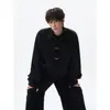 Nova Camisa Masculina Manga Longa com Fecho de Metal Estilo Chinês Tamanho Grande Casual Tendência Jacquard Casual