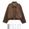 Chaqueta Bomber de Moda Europea y Americana Primavera 2025 con Mangas Murciélago, Cierre de Cremallera, Corte Holgado, Textura de Gamuza, Top Casual para Mujer
