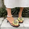 Moda 2025 Novo Estilo Sandálias Flor Salto Fino Salto Alto Chinelo Sandálias Romanas Sandálias Estilo Fada Sandálias Femininas Verão Uso Externo