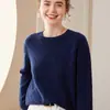 Novo Suéter de Cashmere Outono e Inverno 2026 para Mulheres, Top Gola Redonda, Suéter Básico Tricotado em Cashmere Espesso de Cor Sólida