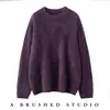 Suéter de punto cepillado de peso pesado, 100% cachemir puro, cuello redondo para mujer, nuevo estilo otoño e invierno, corte holgado, manga larga, capa base cálida