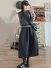 Saia de lã cinza em formato de botão, estilo outono e inverno, saia evasê para corpo tipo pera, cobre os quadris, plus size, saia muito estilosa