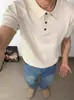 Camisa Polo Color Albaricoque de Manga Corta Estilo Old Money para Hombre, Camiseta Ligera de Verano Estilo Americano de Negocios Ajuste Delgado Cuello de Solapa Manga Media