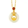 Plata Pura 999 Jade Hetian Hebilla de Paz Collar Colgante de los Doce Zodíacos Ágata Roja Estilo Tendencia Nacional Cadena para la Clavícula