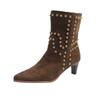 Botas de Moda de Otoño Transfronterizas Nuevo Estilo Punta Fina con Remaches Talla Grande Tacón Medio Manga de Gamuza Comercio Exterior Europeo y Americano Botas de Media Caña Transfronterizas