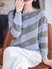 Suéter de punto a rayas con cuello redondo para mujer, suéter de punto de manga larga, jersey retro, casual, ajustado, versátil, básico para primavera y otoño