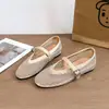 Aumento de Altura de 4 cm~Estilo Francés Malla Hueca Transpirable con Pedrería Nuevos de Verano Casual Planos de Correa Única con Boca Poco Profunda
