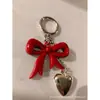 Chaveiro Laço Coração Vermelho Moda Versátil Chaveiro de Bolsa Pequeno Pingente de Chave Coração de Pêssego