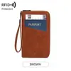 Bolsa multifuncional transfronteriza para almacenamiento de documentos, porta pasaporte de viaje, tarjetero de PU, estilo con cremallera, bolsa para pasaporte anti-escaneo RFID