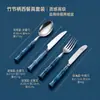 Conjunto de faca e garfo para bife, lâmina de aço inoxidável, cabo de acrílico bambu, garfo resistente para refeições estilo ocidental, adequado para uso doméstico