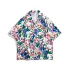 Camisa Floral Retro com Gola Cubana para Homens e Mulheres Solta Estilo Hong Kong Havaiana Casal Praia Manga Curta