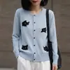Cárdigan suéter de jacquard negro, chaqueta tejida elegante para mujer, de dibujos animados versátil para el trabajo, juvenil imitación