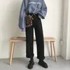 Jeans de Perna Larga Espessado com Forro de Fleece Feminino Outono e Inverno 2024 Novo Casual Solto Cintura Alta Emagrecedor Calça Reta Feminina