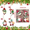 Nueva decoración navideña transfronteriza: Caja de madera de 4 compartimentos con estampado de dibujos animados de un gnomo, adorno de árbol de Navidad de madera