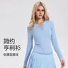 Camiseta para Mujer, Manga Larga, Ceñida a la Cintura, Camisa Henley Adelgazante, Top Deportivo con Botones, Casual Fitness, Hombro Normal Ropa de Yoga, Secado Rápido
