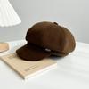 Sombrero Octogonal Simple Vintage Estilo Británico para Mujer Otoño e Invierno Nuevo Sombrero Artístico Lijado Gorra Cálida con Visera