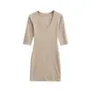 Vestido Sexy Decote V Manga Média para Mulheres, Nova Moda Primavera Versátil Slim-Fit Vestido Básico com um Temperamento Puro e Sedutor, Vestido Bodycon