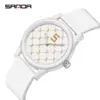 Relógio Feminino Sanda Estudante Oferta Especial, Adequado para Provas, Relógio de Pulso a Quartzo com Padrão de Diamante, À Prova d'Água, Pulseira Arco-Íris, Relógio Feminino Simples