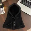 Pasamontañas Nuevo Otoño e Invierno para Mujer Engrosado Cálido Cortavientos Pulóver Protección para Orejas Cordón Bufanda para el Cuello Gorro de Lana Integrado