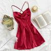 Camisón corto sexy sin espalda para casa, estilo europeo y americano, de verano, con escote en V y falda cruzada, vestido fino de seda