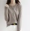 26 otoño nuevo cárdigan de lana de cuello redondo para mujer, chaqueta corta, cárdigan de punto liso, prenda exterior versátil